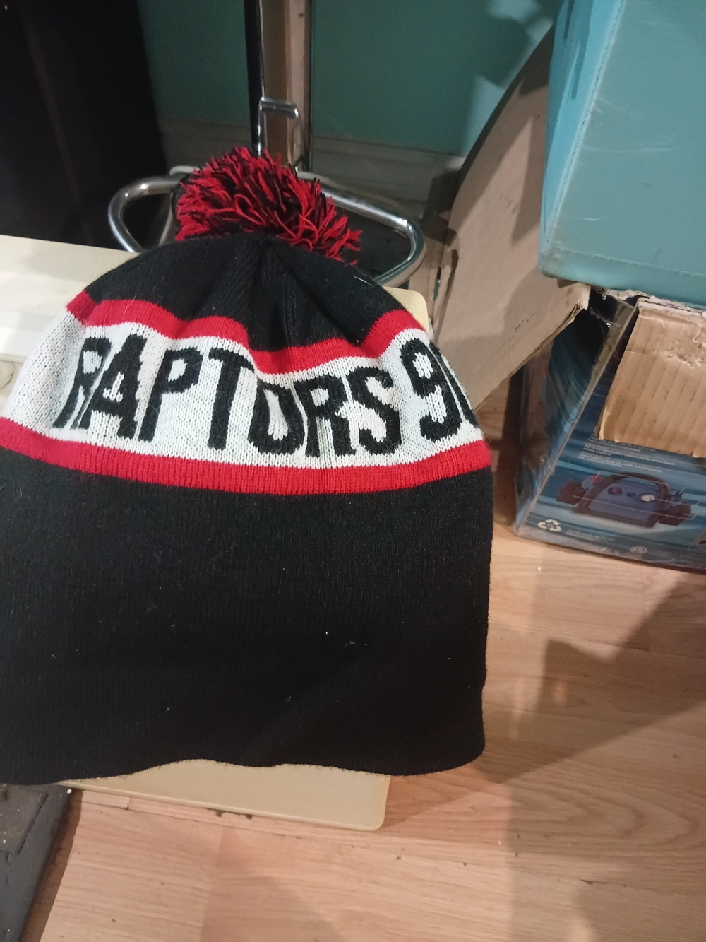 Toronto Raptors Kids Black & Red Knit Pom Beanie